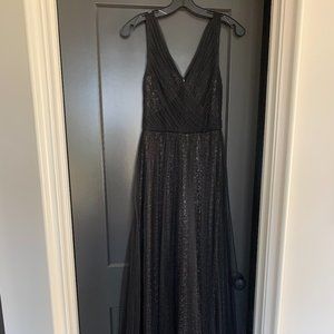 ML Monique Lhuillier lace trimmed sequin v-neck gown